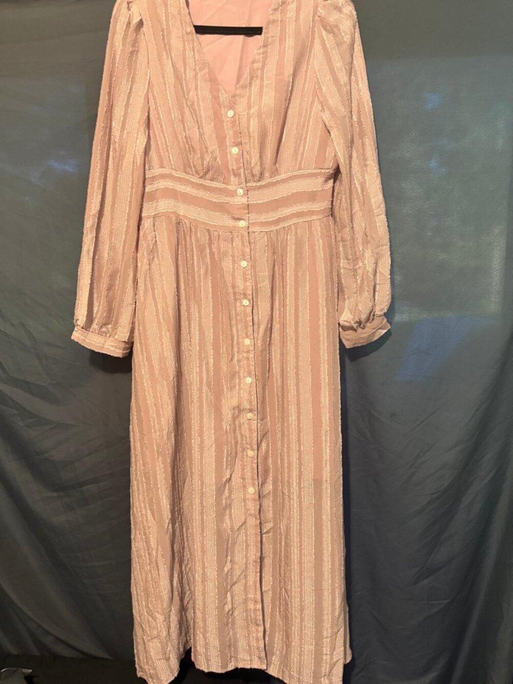 SHEIN Blush Pink Striped Maxi Dress XL Button Front Long Sleeve Lined